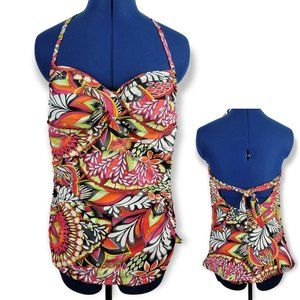 NWT Bikini Bay 1PC Bright Floral Halter Bandeau Swimsuit Size 16